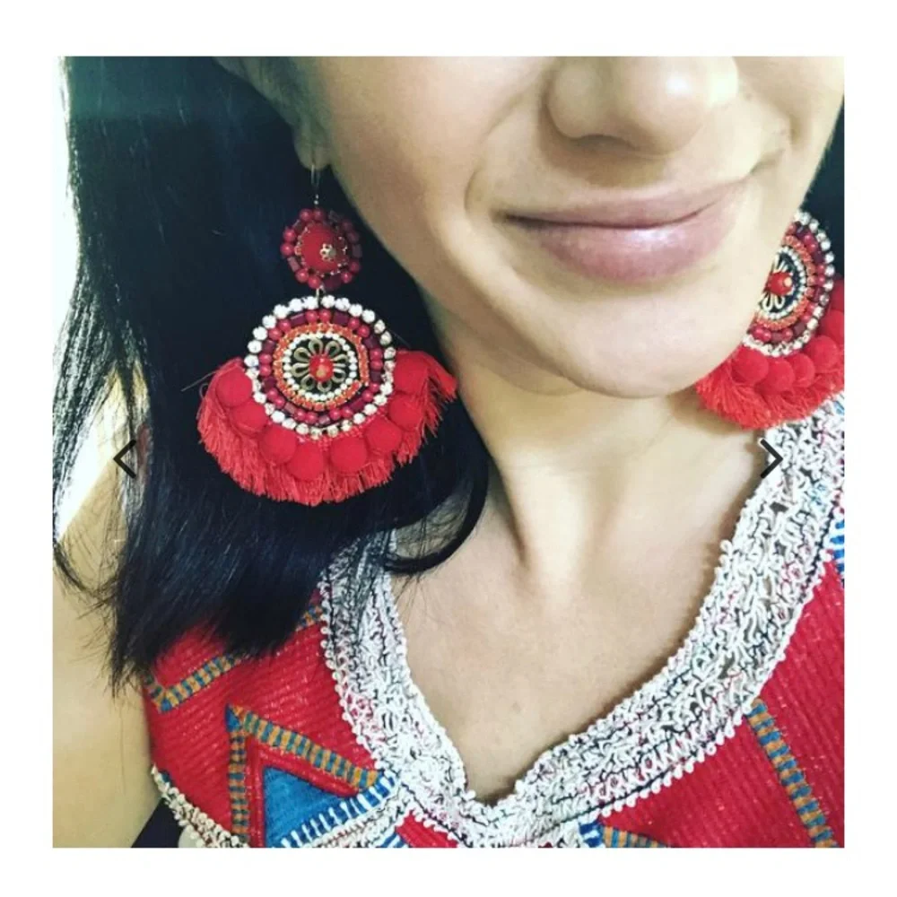 Mad Jewels Red Fringe Bohemian Earrings - Picture 4 of 4